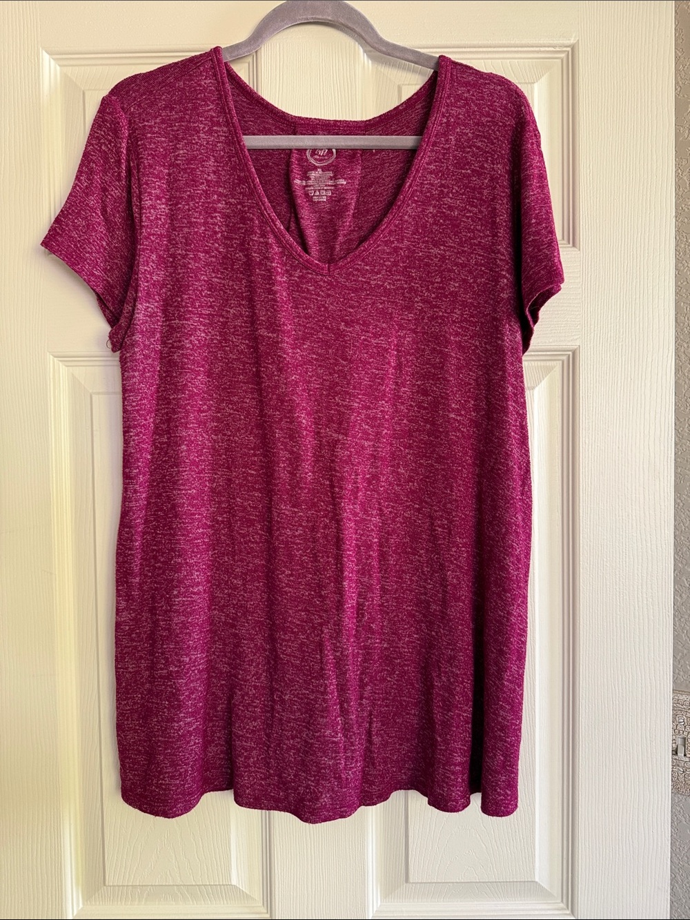Maurices Short Sleeve V-Neck Top - Berry Heather